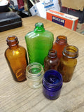 Vtg 6 Piece Decorative Glass Bottle Lot Wildroot Vicks Medicine Green Blue Brown
