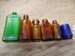 Vtg 6 Piece Decorative Glass Bottle Lot Wildroot Vicks Medicine Green Blue Brown