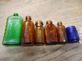 Vtg 6 Piece Decorative Glass Bottle Lot Wildroot Vicks Medicine Green Blue Brown