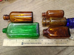 Vtg 6 Piece Decorative Glass Bottle Lot Wildroot Vicks Medicine Green Blue Brown
