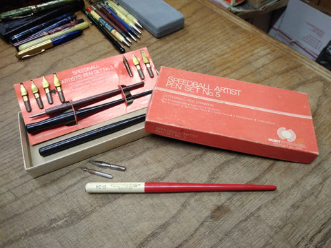 Vtg HUNT Speedball Artists Dip Pen Set No 5 w/Extras Calligraphy Original Box!