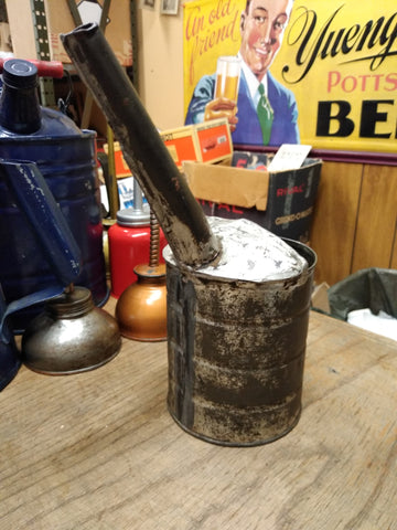 Vtg Hand Made and Soldered Oil Pitcher Funnel Pour Can 1 Quart Size