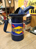 Vtg 1 Half Gallon Blue Sunoco Label Pour Spout Funnel Oil Can
