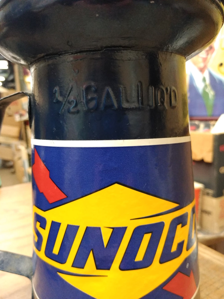 Vtg 1 Half Gallon Blue Sunoco Label Pour Spout Funnel Oil Can ...