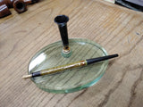 Vtg Sheaffers White Dot Lifetime Fountain Pen Desk Set Green Glass Base Nice Nib