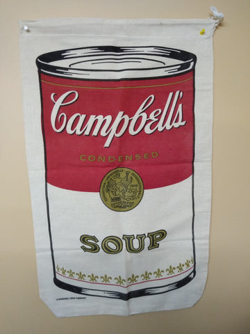Vtg Campbell's Condensed Soup Advertising Cloth Bag Laundry Sack 28.5" x 17.5"
