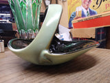 Vtg Unmarked McCoy Holland? Pottery Green Black Glazed Basket Candy Dish Planter