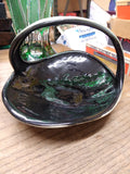 Vtg Unmarked McCoy Holland? Pottery Green Black Glazed Basket Candy Dish Planter