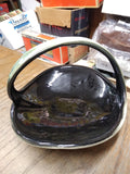 Vtg Unmarked McCoy Holland? Pottery Green Black Glazed Basket Candy Dish Planter