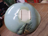 Vtg Unmarked McCoy Holland? Pottery Green Black Glazed Basket Candy Dish Planter
