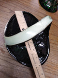Vtg Unmarked McCoy Holland? Pottery Green Black Glazed Basket Candy Dish Planter