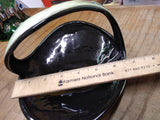 Vtg Unmarked McCoy Holland? Pottery Green Black Glazed Basket Candy Dish Planter
