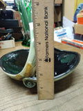 Vtg Unmarked McCoy Holland? Pottery Green Black Glazed Basket Candy Dish Planter