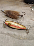 Vtg 2 Piece Fishing Lure Lot Wooden Glass? Eye Hand Made Deer Hair Treble Hook