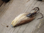 Vtg 2 Piece Fishing Lure Lot Wooden Glass? Eye Hand Made Deer Hair Treble Hook