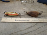 Vtg 2 Piece Fishing Lure Lot Wooden Glass? Eye Hand Made Deer Hair Treble Hook