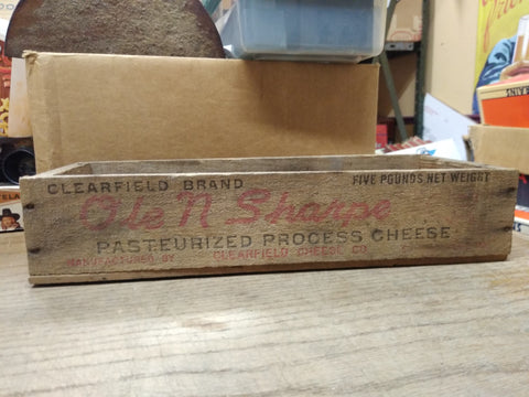 Vtg Clearfield Brand Ole N Sharpe Pasteurized Process 5 Pound Wooden Cheese Box