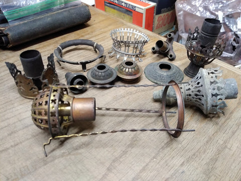 Vtg Antique Gas Wall Ceiling Lamp Light Parts Lot Mantle Burners Fixtures Brass