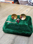 Vtg 2 Pc Set Cufflink Tie Clip Lot Swank Moon Stone Gentry Garnet Original Boxes