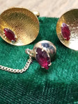 Vtg 2 Pc Set Cufflink Tie Clip Lot Swank Moon Stone Gentry Garnet Original Boxes