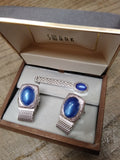 Vtg 2 Pc Set Cufflink Tie Clip Lot Swank Moon Stone Gentry Garnet Original Boxes