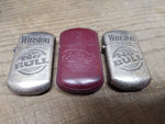 Vtg 3 Pc Cigarette Lighter Lot Winston NO BULL and Leather Cover Select Trading