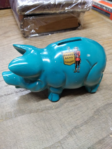 Vtg Blue Piggy Bank Grand Bend Canada Souvenir Nice Shape!
