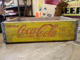 Vtg Coca Cola 16 OZ Bottles Half Quarts Yellow Red Wood Soda Crate El Paso 1971