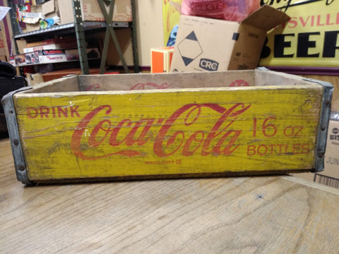 Vtg Coca Cola 16 OZ Bottles Half Quarts Yellow Red Wood Soda Crate El Paso 1971