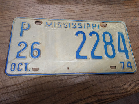 Vtg 1974 Mississippi P 26 2284 License Plate Man Cave Rat Rod