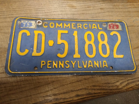 Vtg 1976 Pennsylvania CD 51882 Commercial License Plate Man Cave Rat Rod