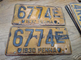 Vtg Pair of 1930 Pennsylvania 6774E License Plates Man Cave Rat Rod