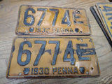 Vtg Pair of 1930 Pennsylvania 6774E License Plates Man Cave Rat Rod