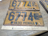 Vtg Pair of 1930 Pennsylvania 6774E License Plates Man Cave Rat Rod