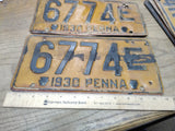 Vtg Pair of 1930 Pennsylvania 6774E License Plates Man Cave Rat Rod