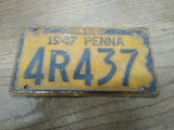 Vtg 1947 Pennsylvania 4R437 License Plate Man Cave Rat Rod