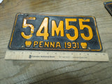 Vtg Pair of 1931 Pennsylvania 54M55 54M56 License Plates Man Cave Rat Rod