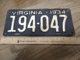 Vtg 1934 Virginia 194 047 License Plate Man Cave Rat Rod