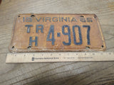 Vtg 1965 Virginia TRH 4 907 License Plate Man Cave Rat Rod