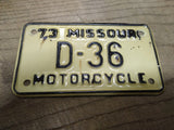 Vtg 1973 Missouri D 36 Motorcycle License Plate Man Cave Rat Bike