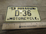 Vtg 1973 Missouri D 36 Motorcycle License Plate Man Cave Rat Bike