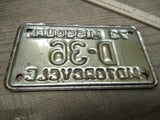 Vtg 1973 Missouri D 36 Motorcycle License Plate Man Cave Rat Bike
