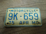Vtg 1975 Mo Missouri 9K 659 Motorcycle License Plate Man Cave Rat Bike