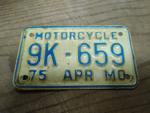 Vtg 1975 Mo Missouri 9K 659 Motorcycle License Plate Man Cave Rat Bike
