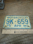 Vtg 1975 Mo Missouri 9K 659 Motorcycle License Plate Man Cave Rat Bike