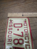 Vtg 1975 Missouri D 78A Motorcycle License Plate Man Cave Rat Bike Minty!