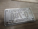 Vtg 1975 Missouri D 78A Motorcycle License Plate Man Cave Rat Bike Minty!