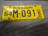 Vtg 1964 Mo Missouri M 091 Motorcycle License Plate Man Cave Rat Bike