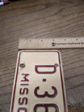 Vtg 1961 Missouri D 36A Motorcycle License Plate Man Cave Rat Bike