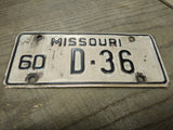 Vtg 1960 Missouri D 36 Motorcycle License Plate Man Cave Rat Bike